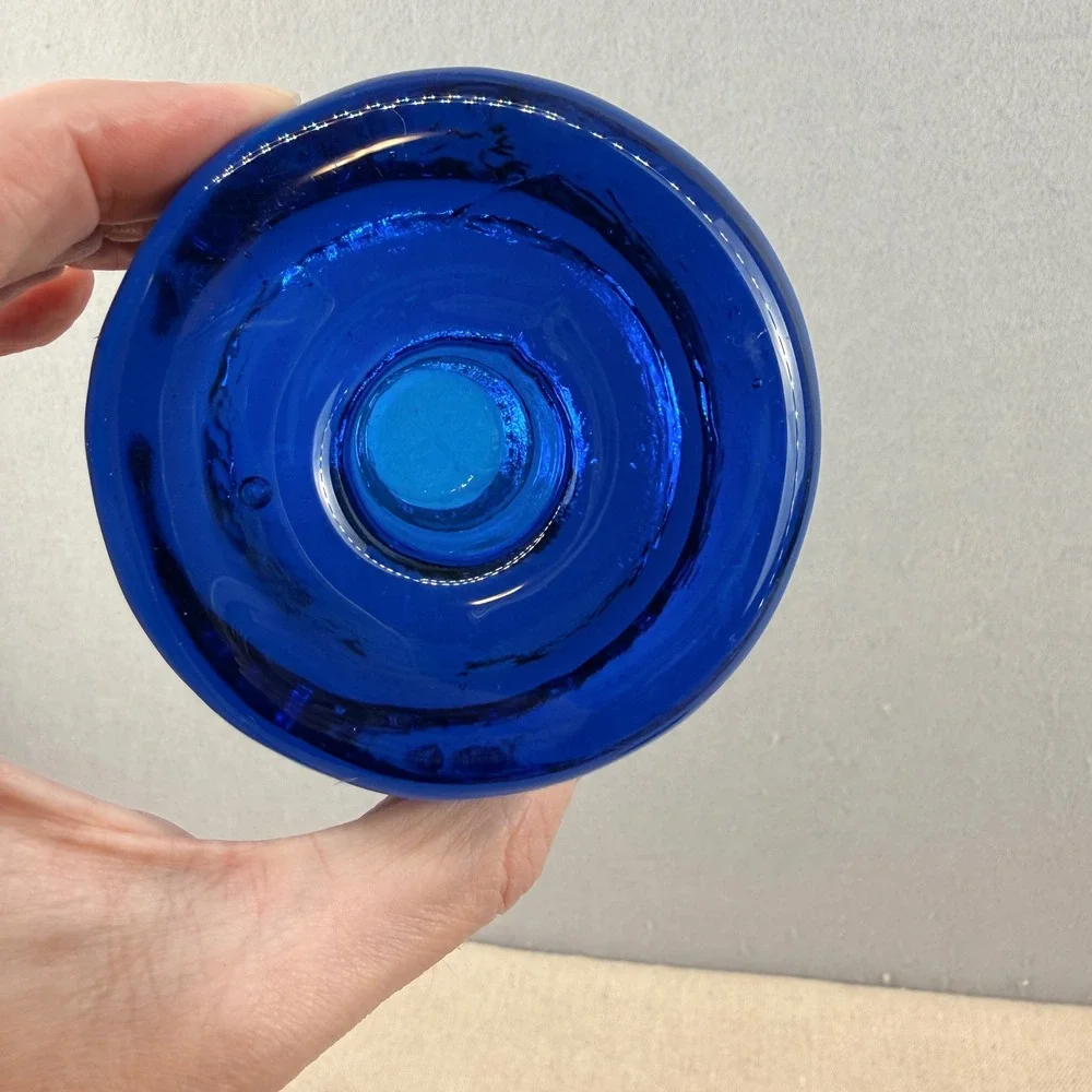 Blenko‎ 990A Cobalt Blue Pucks Glass Candle Holders Don Shepherd